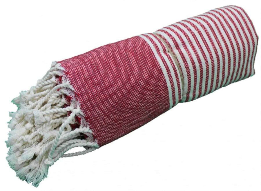 Coton D’Or PS -167 pamut törölköző 95×185 – Plain with Bengal Stripe, piros