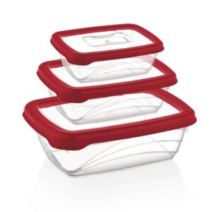 Herzberg 3 darabos ételtároló doboz készlet BPA mentes műanyagból, piros L686RED