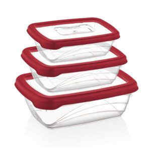 Herzberg 3 darabos ételtároló doboz készlet BPA mentes műanyagból, piros L764RED