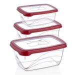 Herzberg 3 darabos extra mély ételtároló doboz készlet BPA mentes műanyagból, piros L772RED