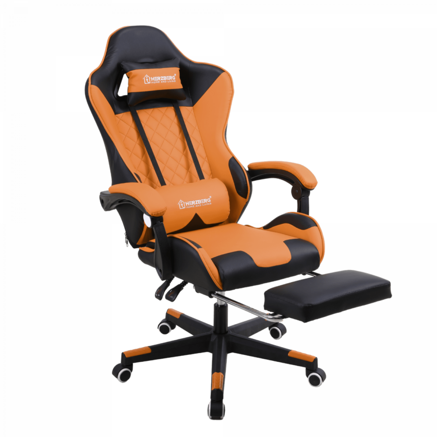 Herzberg gamer és irodai szék kihajtható lábtartóval, narancs