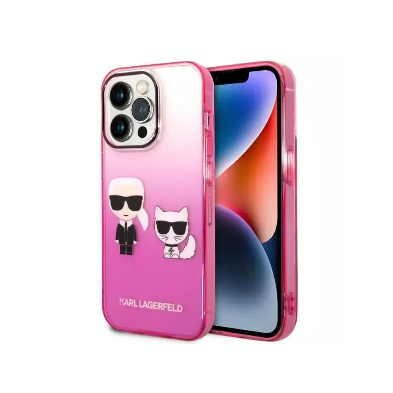 Eredeti eset iPhone 14 Pro Karl Lagerfeld Hardcase Gradient Ikonik Karl & Chupette (KLHCP14LTGKCP) RÓZOWE