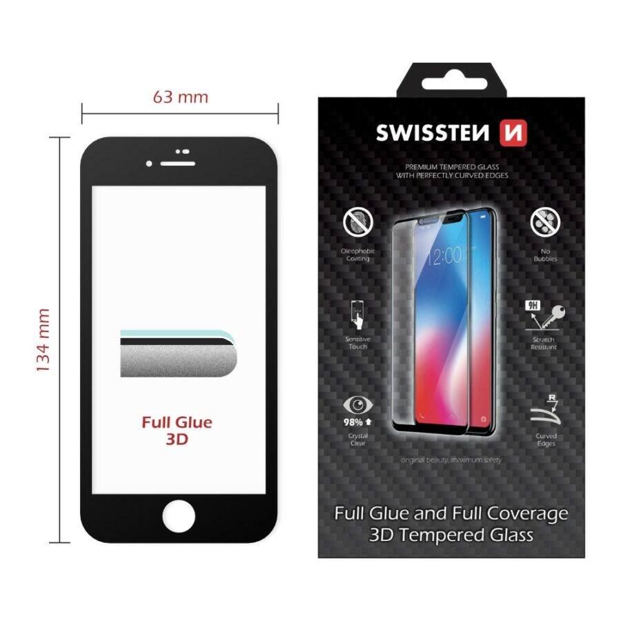 Swissten – full glue 3D fólia iPhone SE 2020 fekete