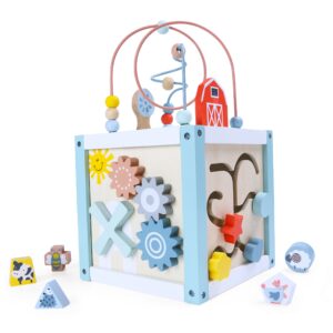 Fából készült oktatási kocka szortírozó + blokkok Ecotoys