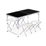 Összecsukható kemping asztal 4 túrista székkel, állítható magassággal (119.5x60x61-69.5cm) álló szett, fekete
