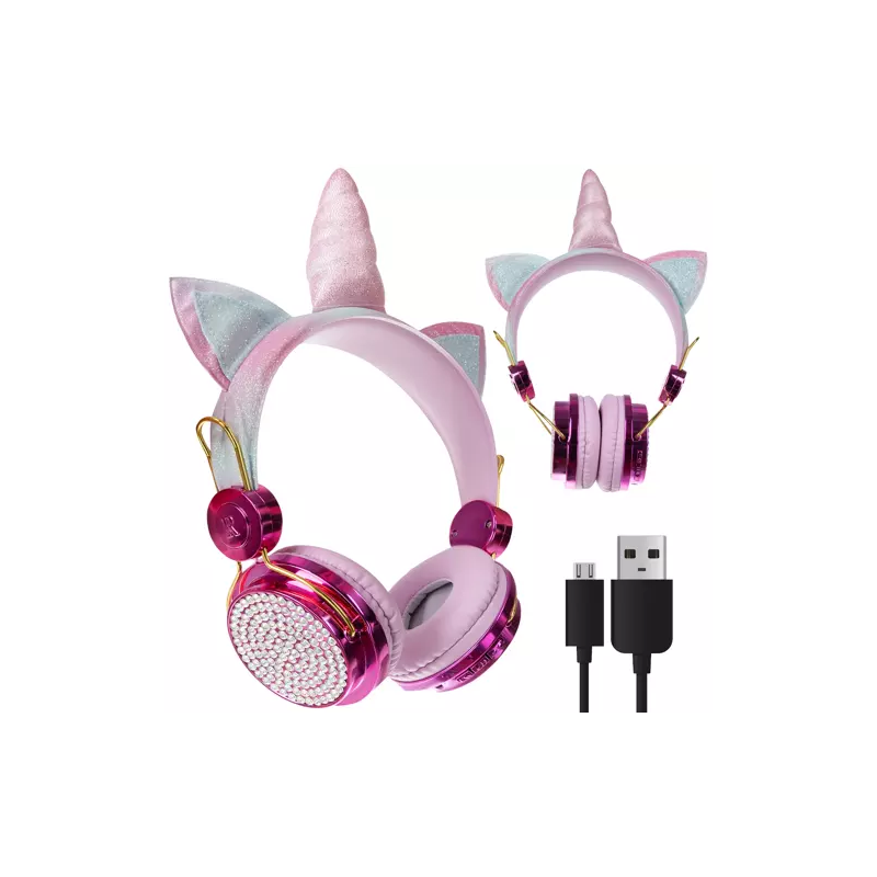 Izoxis Vezeték nélküli fejhallgató - egyszarvú, rózsaszín, 24 x 17,5 x 7 cm