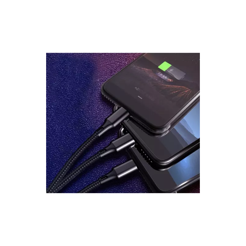 Micro USB, USB C, lightning kábel3 az 1-ben, fekete, 1.2 m
