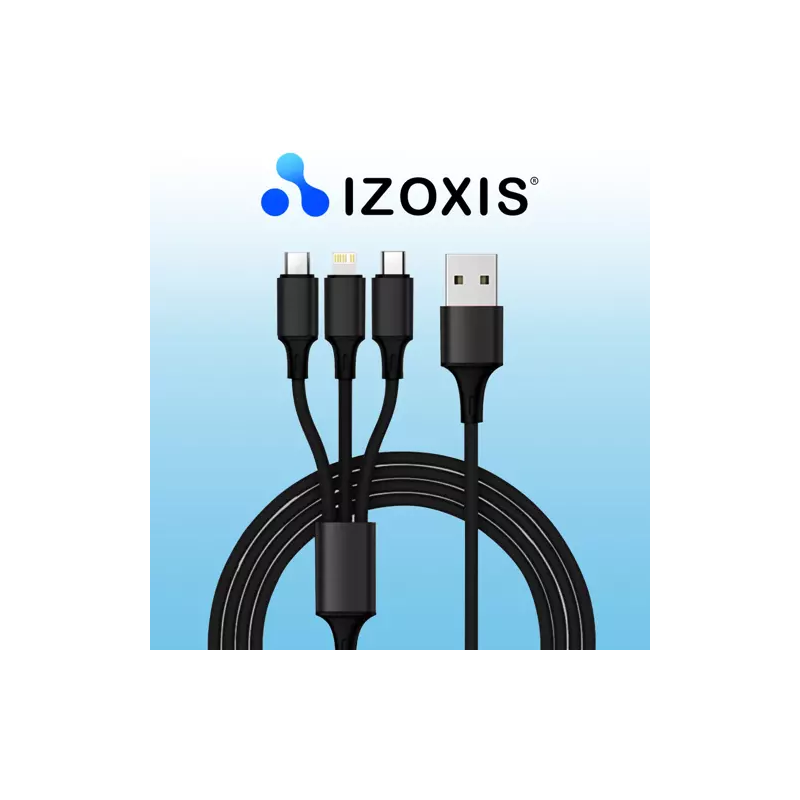 Micro USB, USB C, lightning kábel3 az 1-ben, fekete, 1.2 m
