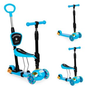 ECOTOYS 4 az 1-ben háromkerekű roller állítható üléssel, kormánnyal, háttámlával, vezetővel, kék