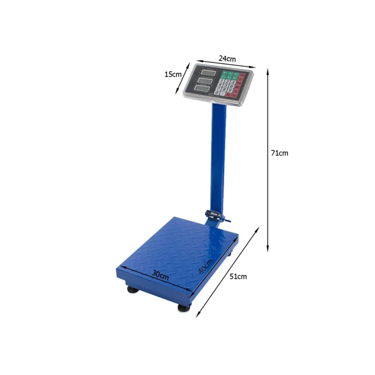 Elektronikus bolti platform mérleg LCD kijelzővel, akkumulátorral, 1kg-tól 100kg-ig, kék