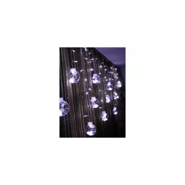 Gömblámpás fényfüggöny 108 LED, USB, távirányítós, hideg fehér, 250 cm