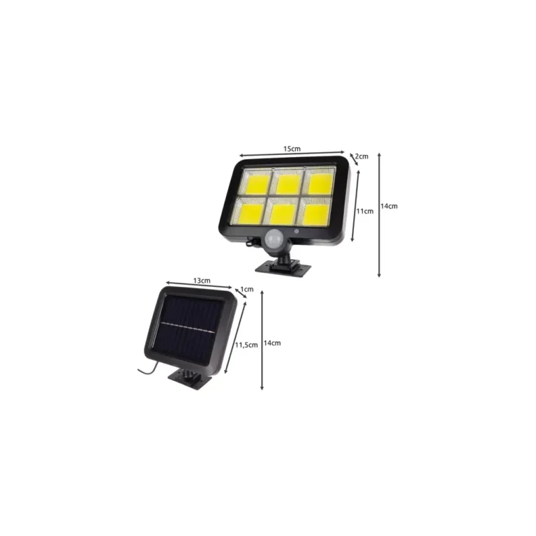 Izoxis 120 LED-es COB napelemes fali lámpa, 11 x 15 x 2 cm, fekete