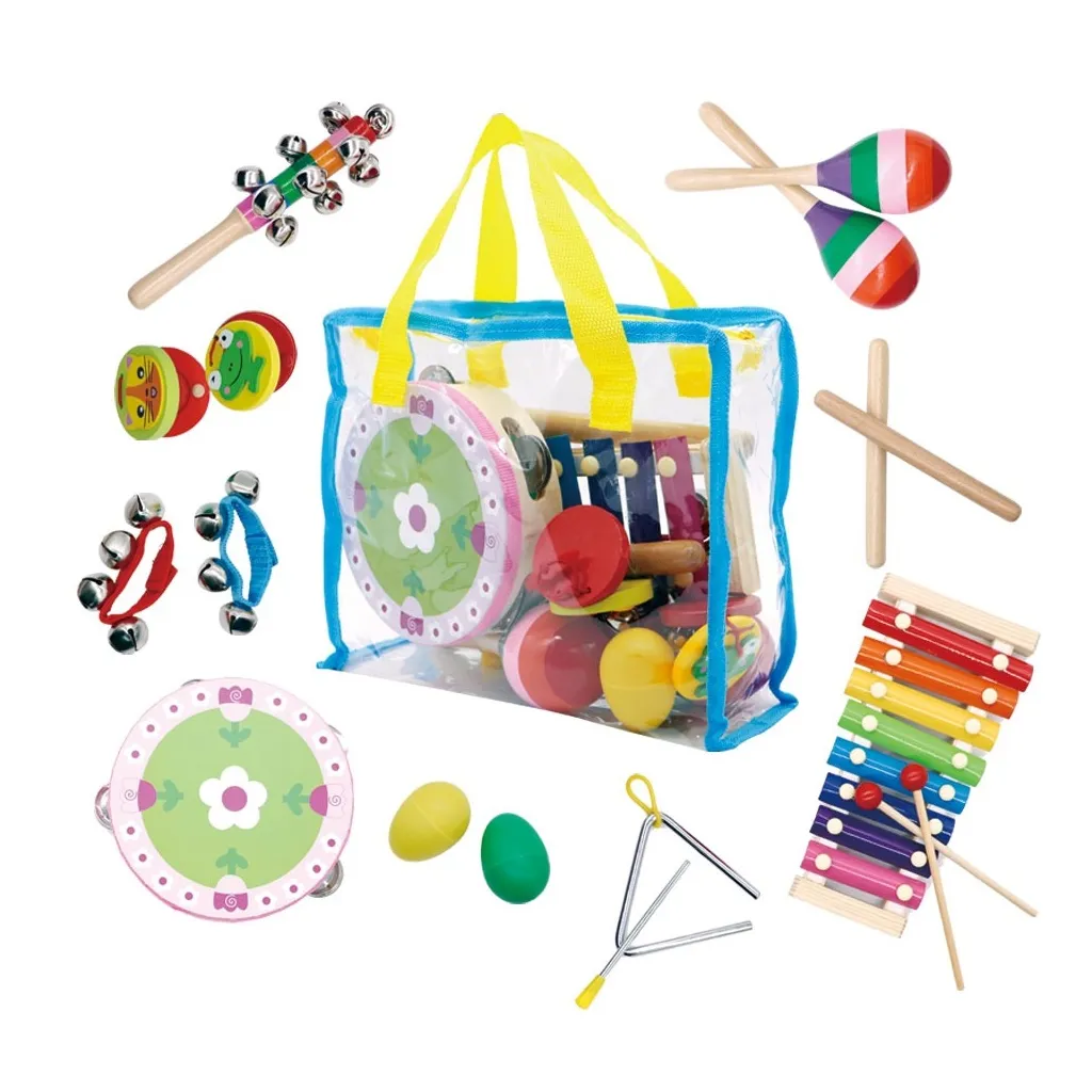 ECOTOYS 14 db-os hangszer készlet tárolózsákkal, színes