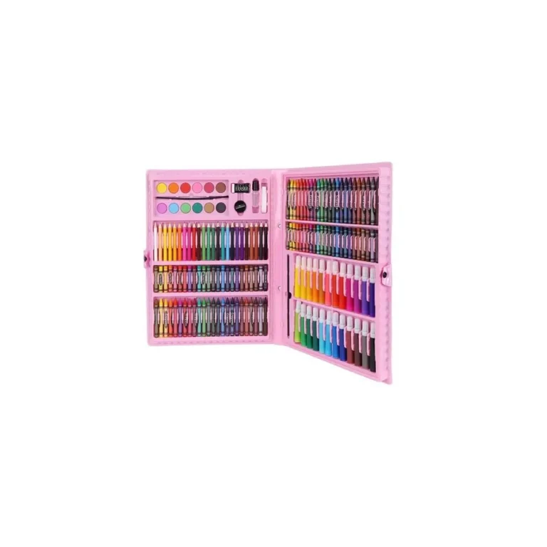 Kreatív rajz- és festőkészlet tárolódobozban, 168 elem, rózsaszín