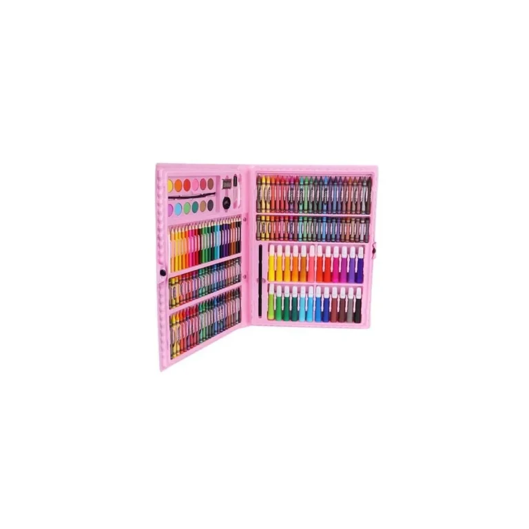 Kreatív rajz- és festőkészlet tárolódobozban, 168 elem, rózsaszín