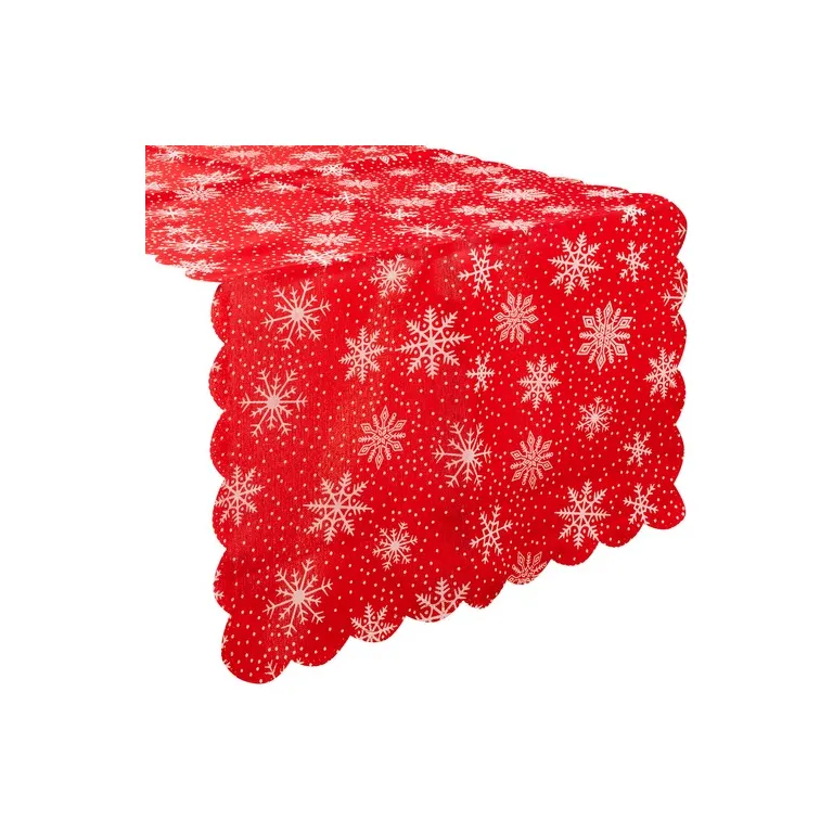 Nagyon Hosszú Karácsonyi Asztalfutó, Piros Hópelyhekkel, 220 x 35 cm