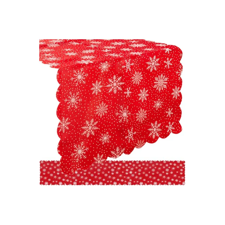 Nagyon Hosszú Karácsonyi Asztalfutó, Piros Hópelyhekkel, 220 x 35 cm