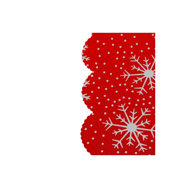 Hosszú Karácsonyi Asztalfutó, Piros, Fehér Hópelyhekkel, 185 x 35 cm
