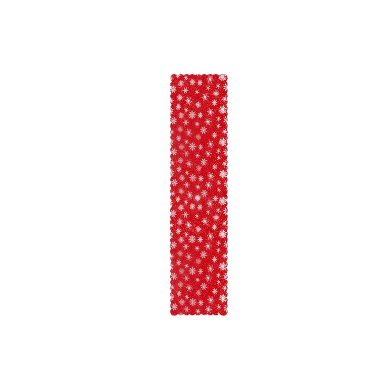 Hosszú Karácsonyi Asztalfutó, Piros, Fehér Hópelyhekkel, 150 x 35 cm