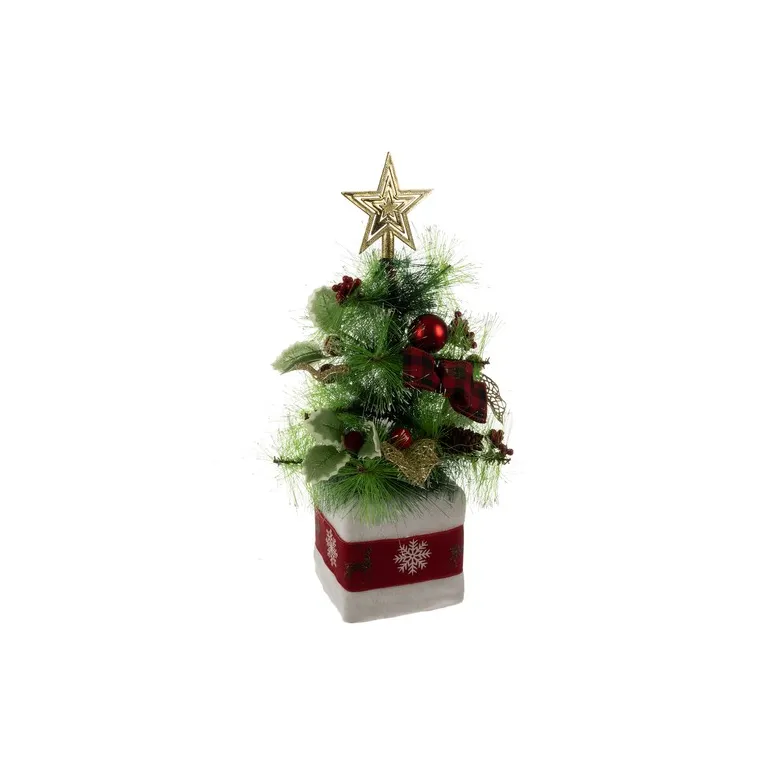 Mesterséges Karácsonyfa Földíszítve 45 cm - Zöld, Fehér, Arany, Vörös