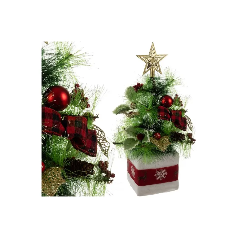 Mesterséges Karácsonyfa Földíszítve 45 cm - Zöld, Fehér, Arany, Vörös
