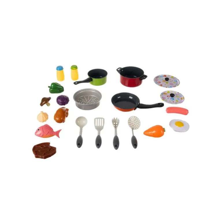 Főzős, konyhai kiegészítő játék készlet ételekkel és edényekkel, kiegészítőkkel, 23 db, műanyag