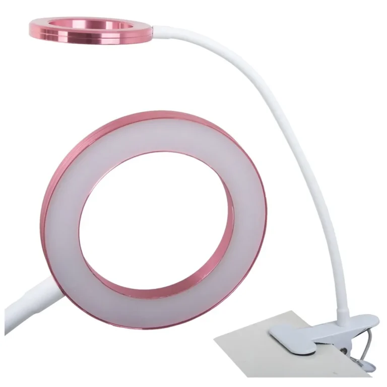 Flexibilis USB asztali lámpa csíptetővel, telefontartóval, szabályozható fényerővel, 59 cm, rózsaszín és fehér