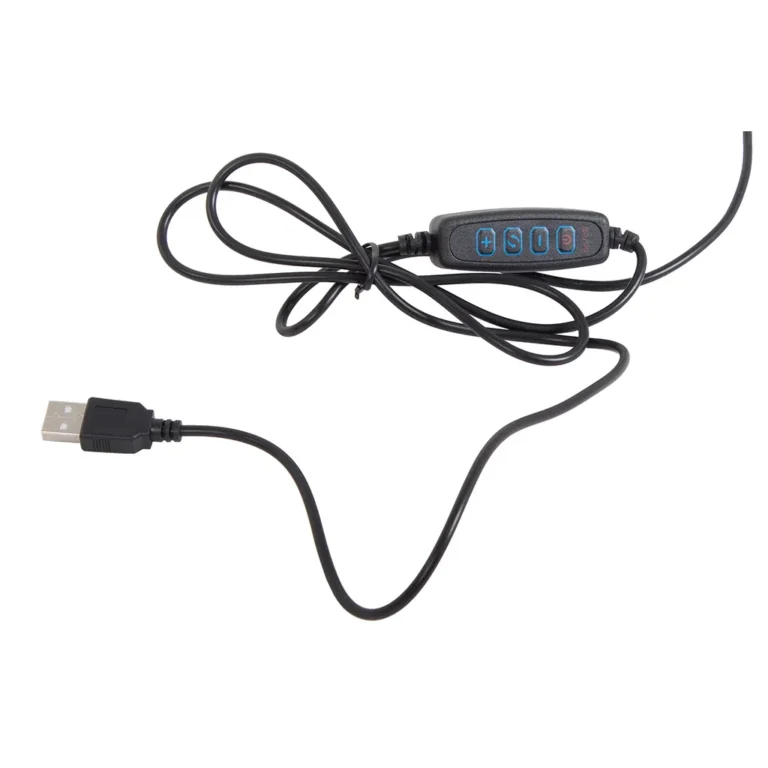 Flexibilis USB asztali lámpa csíptetővel, telefontartóval, szabályozható fényerővel, 59 cm, fekete