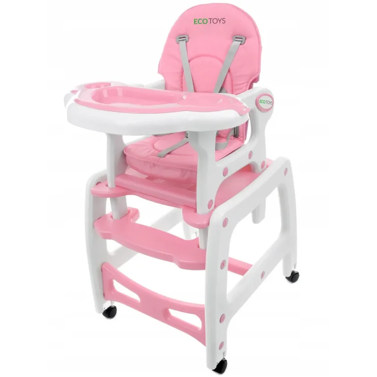 Ecotoys 3 az 1-ben etetőszék kivehető, állítható tálcával, szék asztallal, rózsaszín-fehér