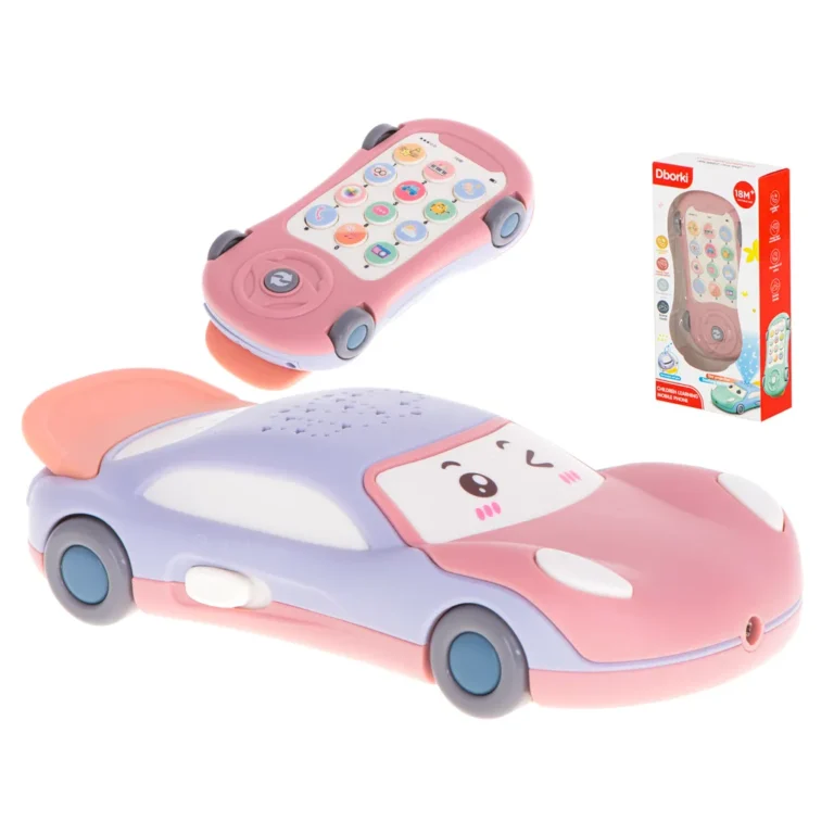 3 az 1-ben interaktív, zenélő játék - telefon, autó, csillag kivetítő, rózsaszín