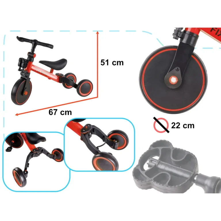 3 az 1-ben Trike Fix Mini terepjáró tricikli pedálokkal, piros