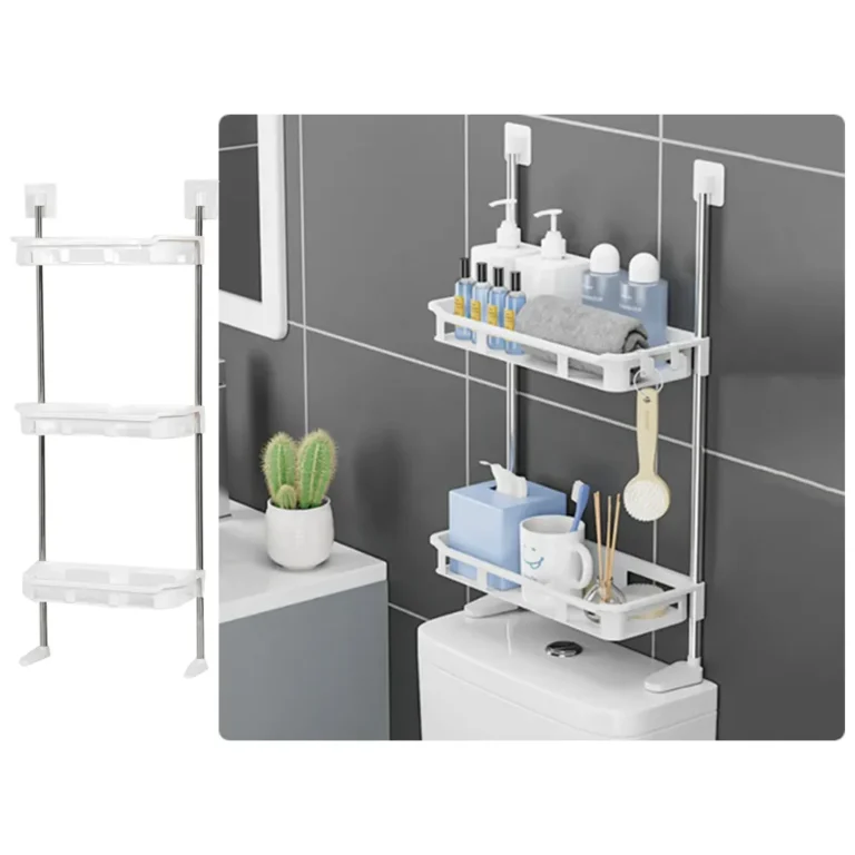 Tapadókorongos, 3 polcos fürdőszobai tároló, WC-tartályra illeszthető, fehér, 84x30 cm