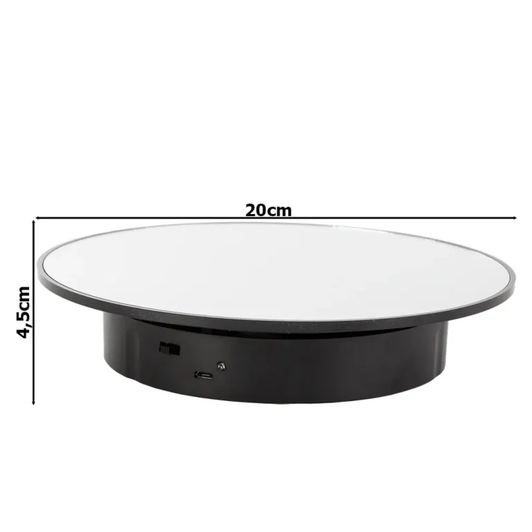 360 fokban forgatható tükrös fotóállvány akkumulátorral, USB, 20cm, fekete