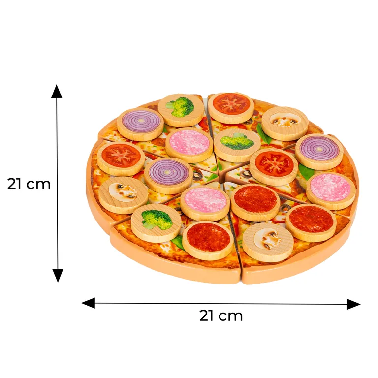 Játék Fafelületű Pizza Gyerekeknek Több Mint 3 Éves Kor Felett - 27 Elemmel, Fa Anyagból, 21x21 cm Méretben
