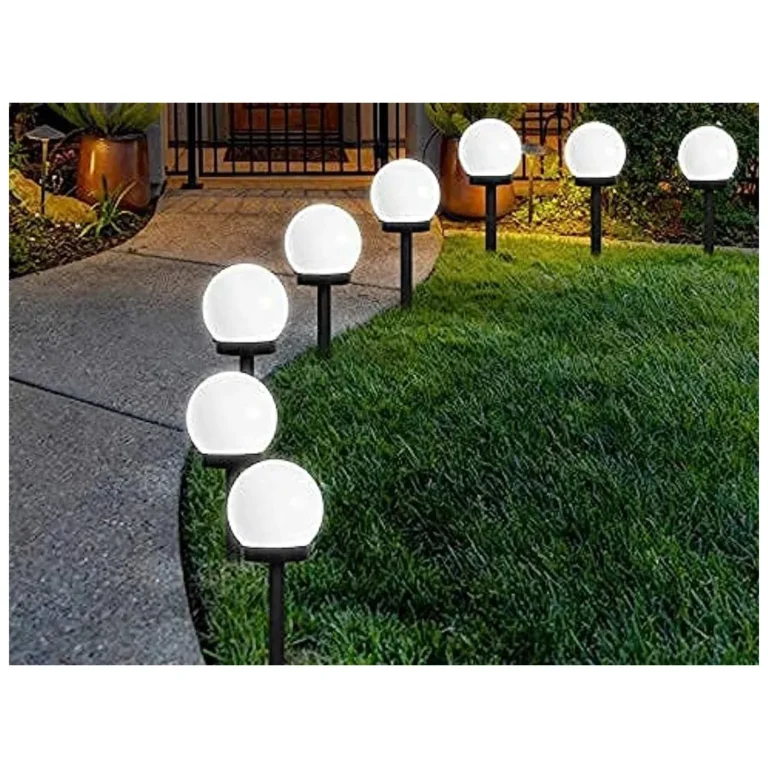 4 db napelemes, vízálló, földbe szúrható automata kerti lámpagömb, fehér fénnyel, 36 cm