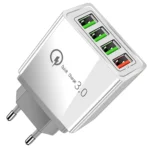 Hlózati USB 3.0 töltő 4 porttal, szürke, fekete, 9x4,5x2,6 cm