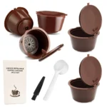 5 x újrafelhasználható Dolce Gusto kávékapszula tisztítókefével, mérőpohárral, barna