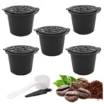 5 x újrafelhasználható nespresso kávékapszula készlet kiegészítőkkel, fekete