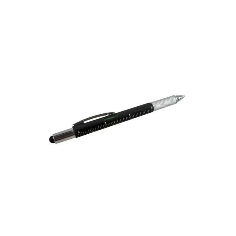 6 az 1-ben multifunkcionális toll, vonalzó, csavarhúzó, érintőképernyőhöz is használható, 0.5mm, fekete/ezüst