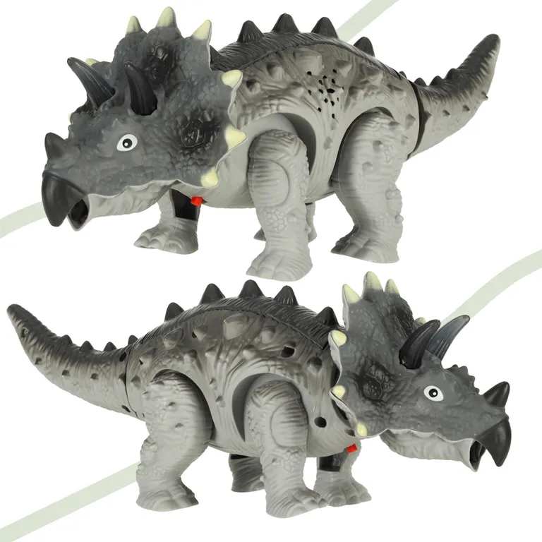 Interaktív Triceratops Dinó 🦖 - Műanyag, Sétál, Fénylik, Ordít - 3+ éves korosztálynak