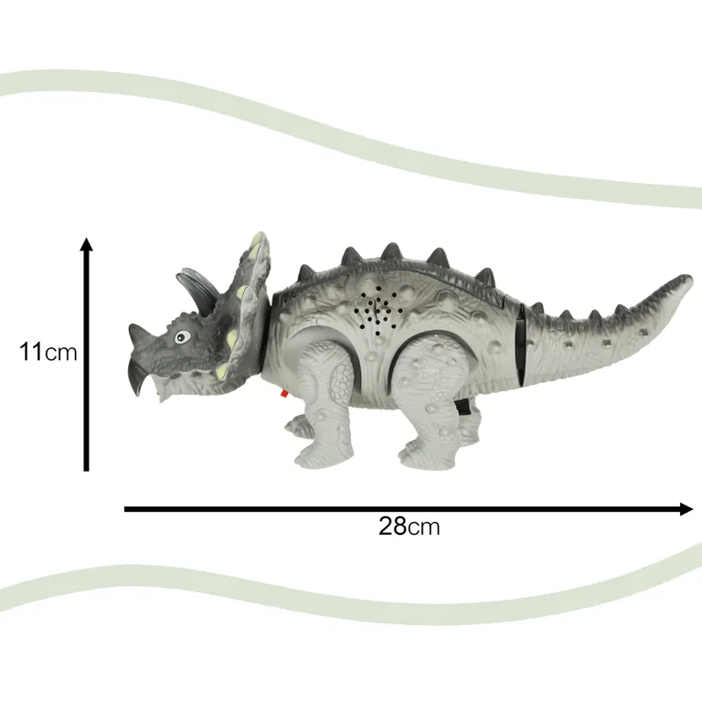 Interaktív Triceratops Dinó 🦖 - Műanyag, Sétál, Fénylik, Ordít - 3+ éves korosztálynak