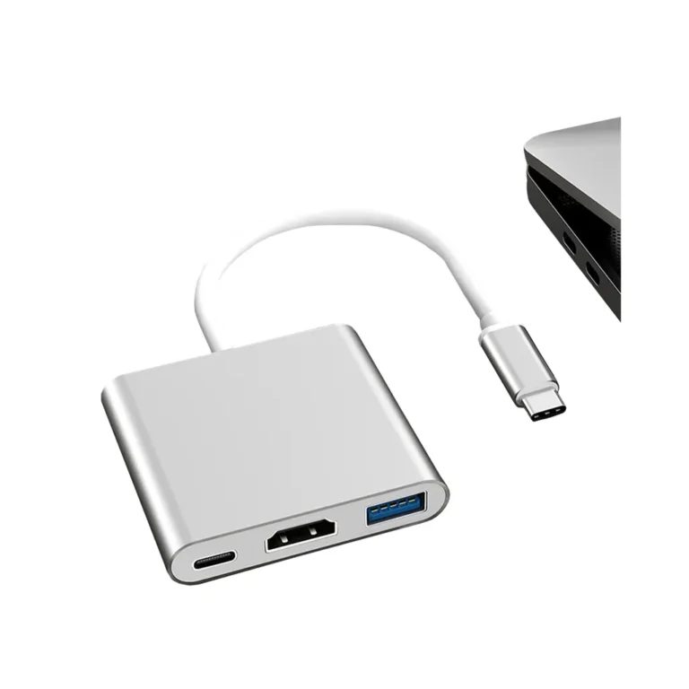 USB c adapter HDMI, USB 3.0, USB C, fehér-krómszínű, 5x6x1 cm