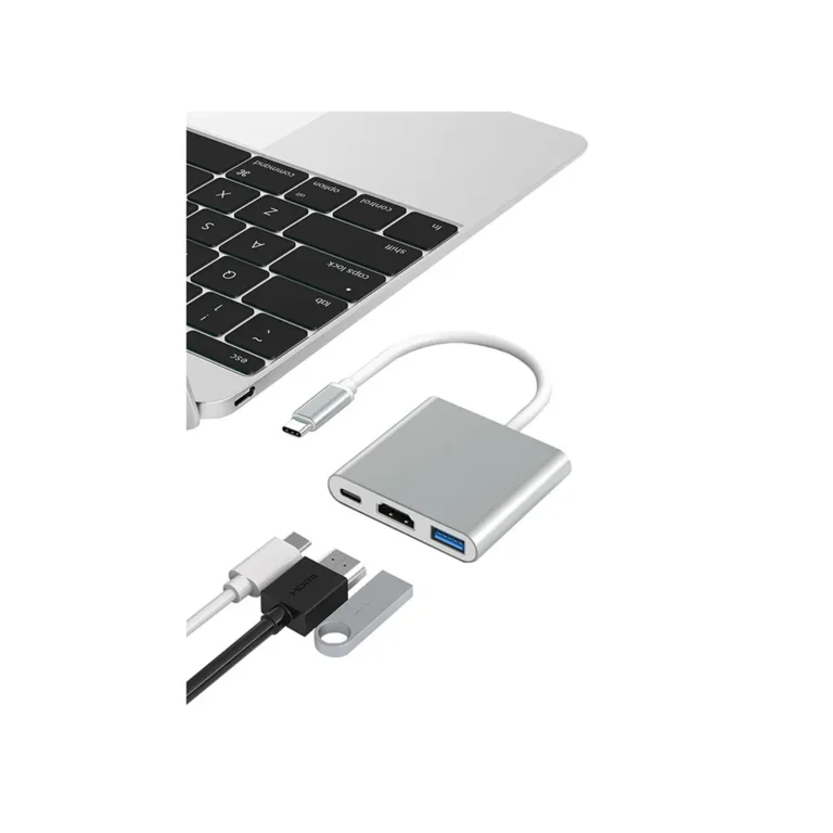 USB c adapter HDMI, USB 3.0, USB C, fehér-krómszínű, 5x6x1 cm
