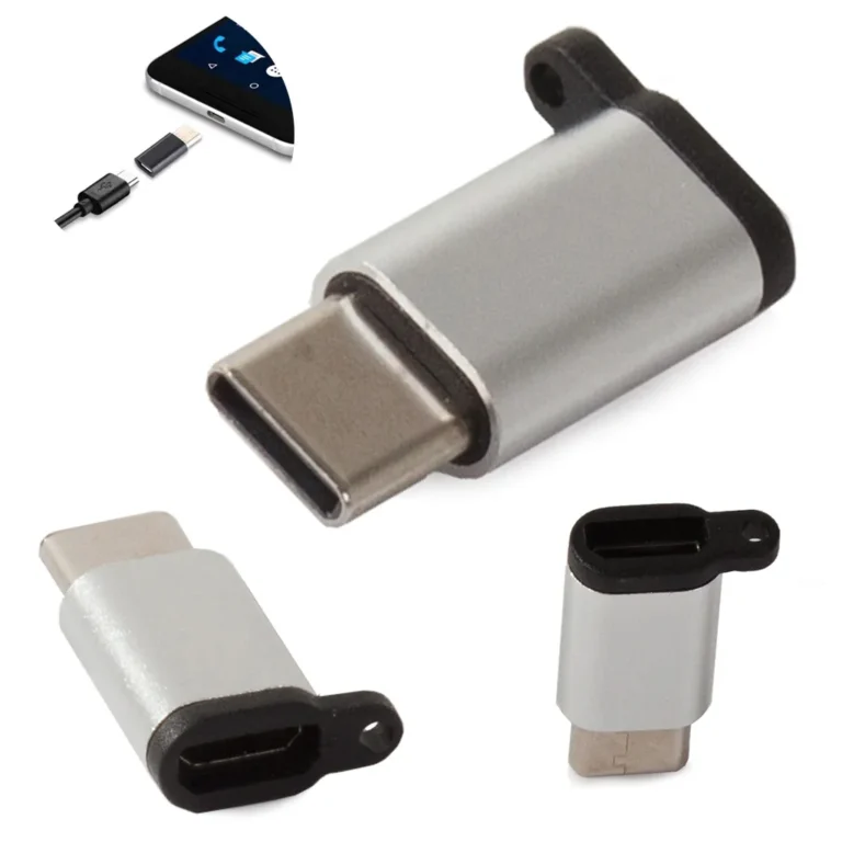 Micro USB-USB C adapter, fekete, ezüst, 1.5x2.5 cm
