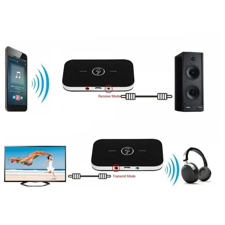 Bluetooth adó-vevő adapter akkumulátorral, AUX, RCA, MicroUSB, fekete