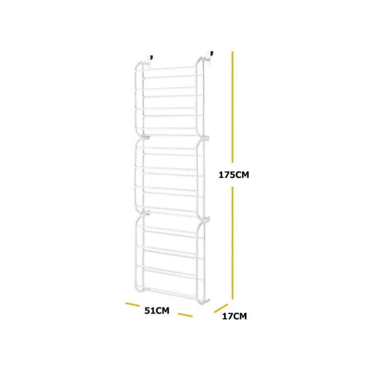 Ajtóra akasztható cipőtároló 36 pár cipő részére, fehér, fekete, 175x17x51 cm