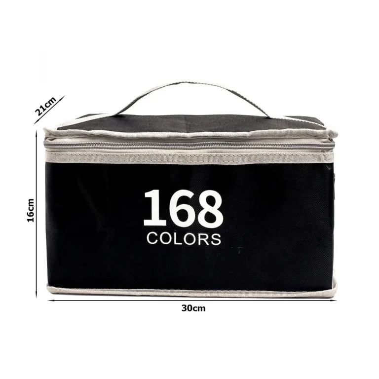 Kreatív készlet 168 db kétoldalas filctoll vállpántos tároló táskában, 30x16x21 cm, fekete