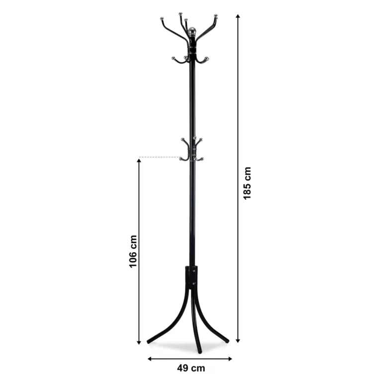 Álló ruhafogas 16 akssztóval, fém, fekete, 185x49 cm
