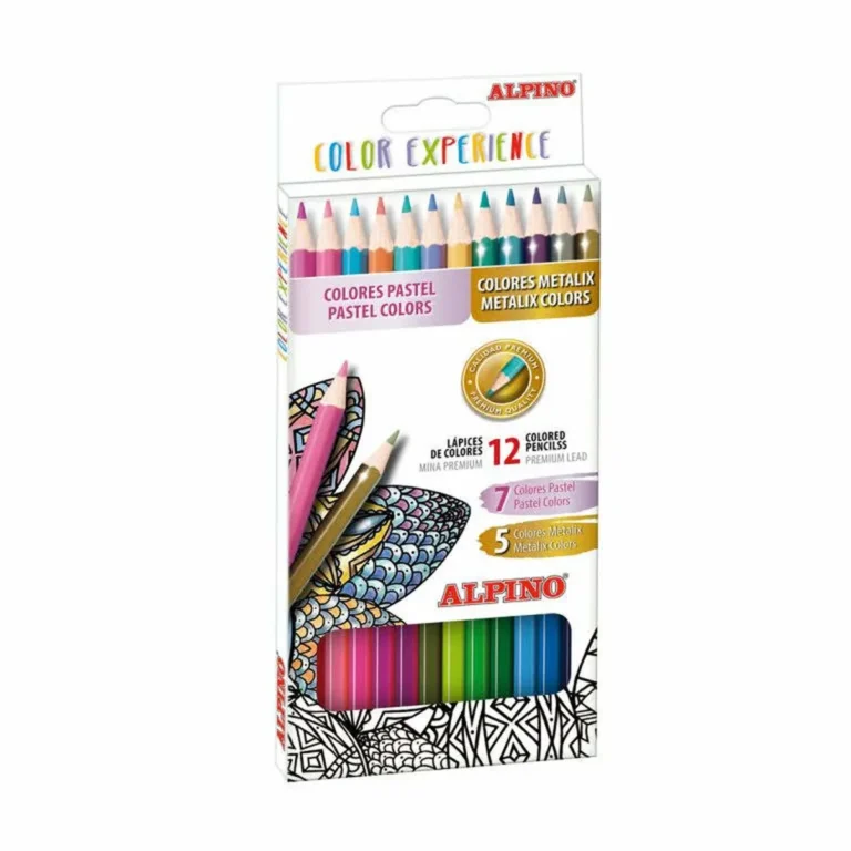 ALPINO pasztell és metál színű színes ceruza zsírkréta, radírozható, 12 szín