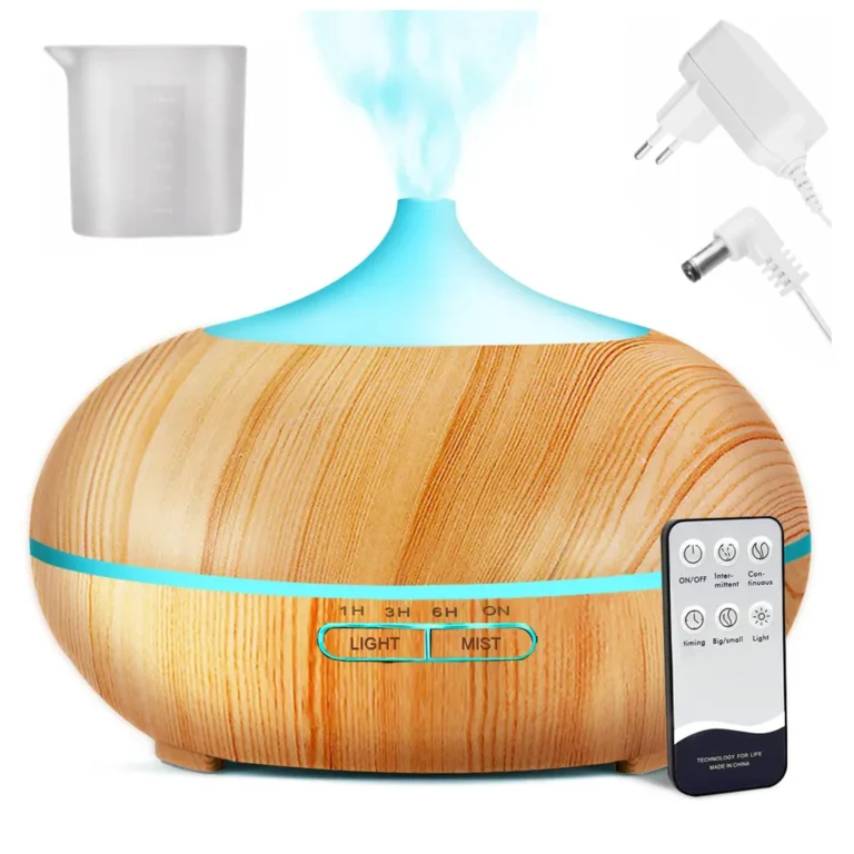 Aromaterápiás aroma diffúzor levegő párásító, 300 ml, 8 W, USB, 13cm x 17cm x 17cm, világosbarna/sötétbarna